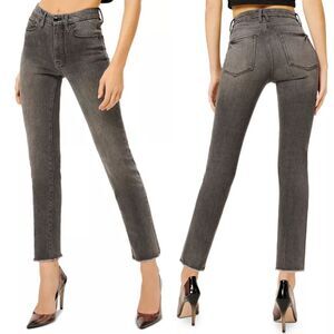 Good American Good Classic Raw Hem Jeans in Black 170, Size 6/28